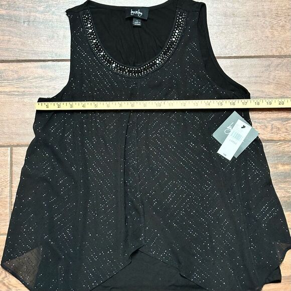 Black Sparkle Embellished Sleeveless Cami Holiday Xmas New Years Top Flowy Sz L - Picture 3 of 7